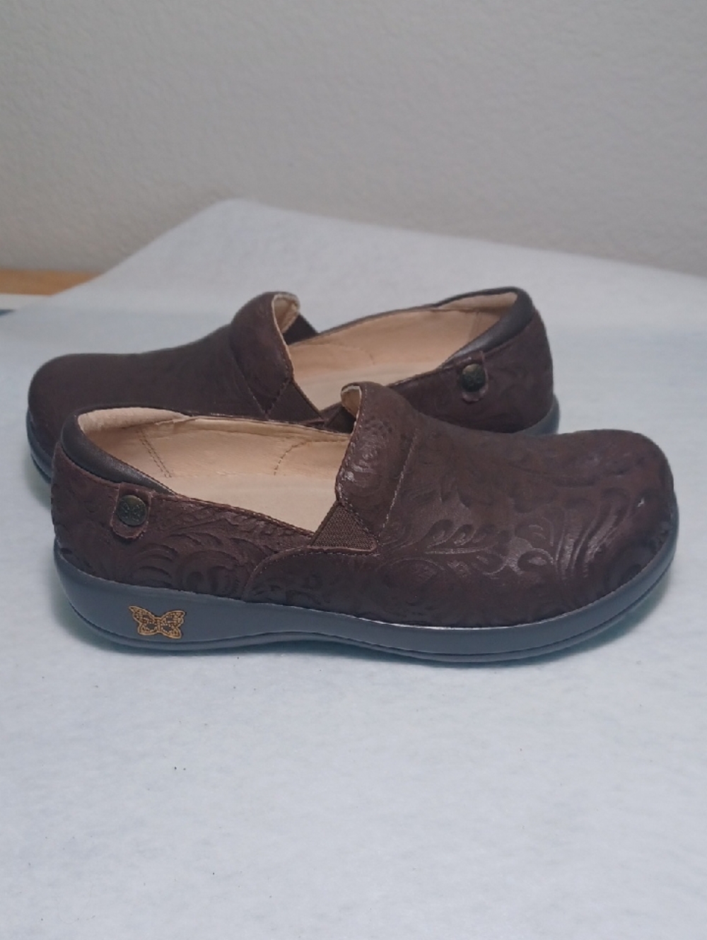 Alegria Brown Leather Slip-On Clogs